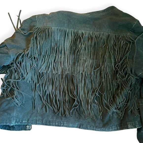 Black Suede Fringed Leather Moto Biker Jacket Womens Small - Picture 5 of 5